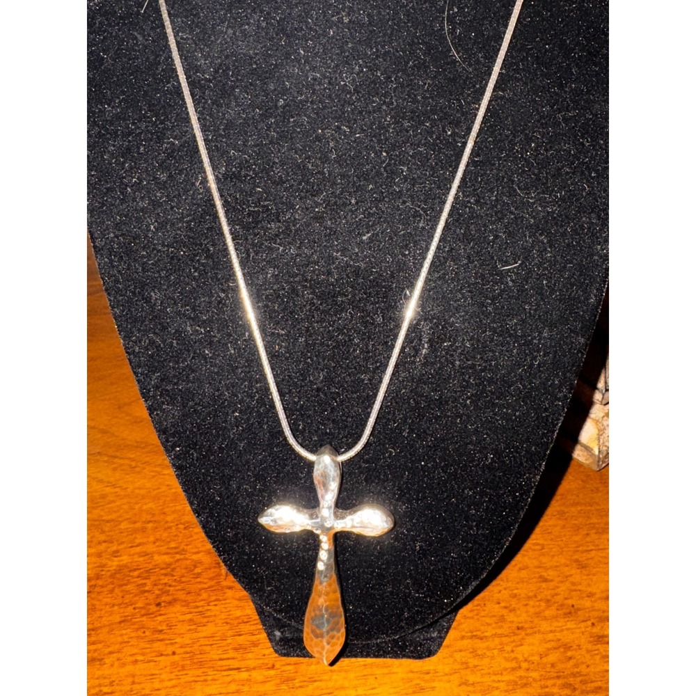 Brighton Sterling Silver Cross‎ Pendant Necklace Adjustable Snake Chain
